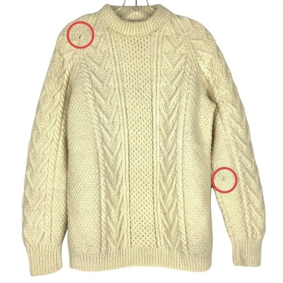 Vintage Carbery Cream Irish Wool Cable Knit Sweater Size Large Fisherman Chunky - Picture 4 of 5